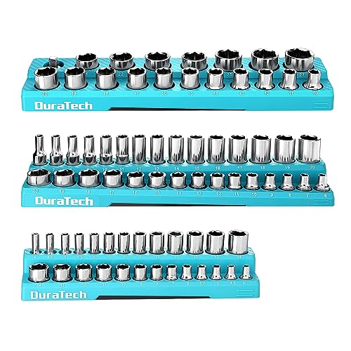 DURATECH Magnetic Socket Organizer Set, 1-4", 3-8", 1-2" Drive Metric Socket Holders Socket Trays for Tool Box and Tool Cart, Hold 74 Pieces Standard