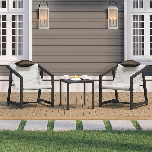YITAHOME 3 Piece Bistro Set Outdoor with Pillows & Side Table All-Weather Wicker Patio Furniture Set Front Porch Conversation for Balcony Outside, Law