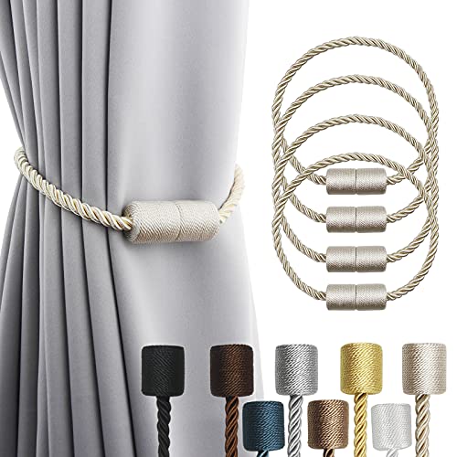 4 Pack Strong Magnetic Curtain Tiebacks Outdoor Elegant Decorative Tie Backs Modern Rope Tiebacks for Drapes Window Curtain Holdbacks for Draperies- B