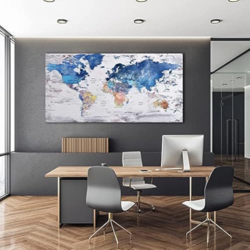 Pogusmavi-World Map Wall Art-Modern Art Wall Decor-Framed Artwork For Walls-Canvas Art For Office-Paintings For Decorations-Large Pictures For Living