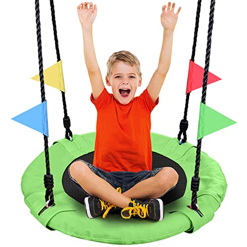 Odoland 24" Kids Tree Swing - Outdoor Small Saucer Swings with 900D Oxford Fabric, Backyard Play Equipment for Children Ages 3-12 Green