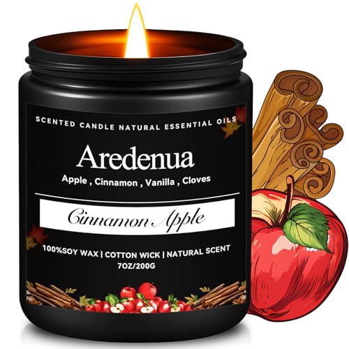 Fall Candles - Cinnamon Apple Candle | Apple Autumn Scented Candles, 7 oz Soy Candles for Home Scented, Cozy Autumn Candle Gift for Women & Men, Thank