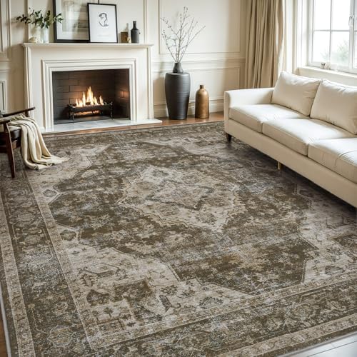 AMOAMI-Area Rug 6X9 Rugs for Living Room-Vintage Soft Coffee&Brown Rugs for Bedroom-Non Slip Carpet-Machine Washable Rug for Dining Room Living Room B