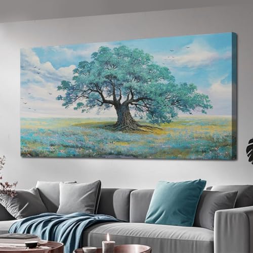Ardemy Landscape Canvas Wall Art for Living Room Extra Large Teal Tree Scenery Painting Bedroom Nature Picture Artwork Framed Wall Decor Dining Room K