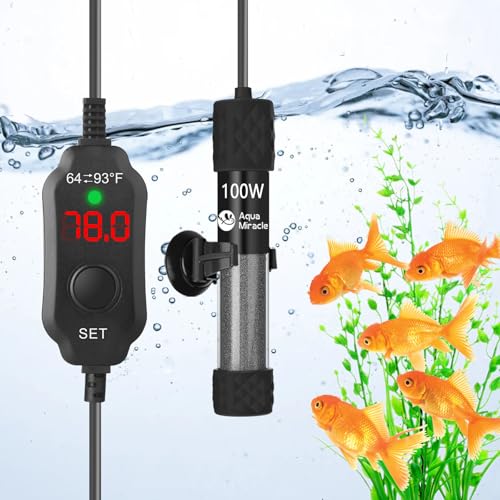 AquaMiralce 100W Aquarium Heater with Compact Size, Submersible Fish Tank Heater with LED Digital Display Thermostat, Adjustable Fish Heater Turtle He