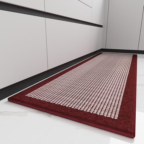 PADOOR Kitchen Mats for Floor, Non Slip Washable, Rubber Backed Christmas Runner Super Absorbent Xmas Floor Mat Sink Rug, 20'x47' Red 1'8" x 3'11" (Re