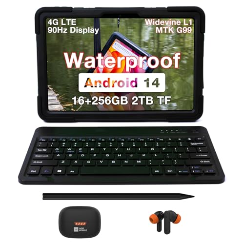 AGM Rugged Tablet w-Earbud 3, Keyboard and Pen, 11" Android Tablet GMS Certified with MTK G99, 16GB RAM 256GB ROM 2TB TF, 90Hz FHD IPS Display, 50MP+8