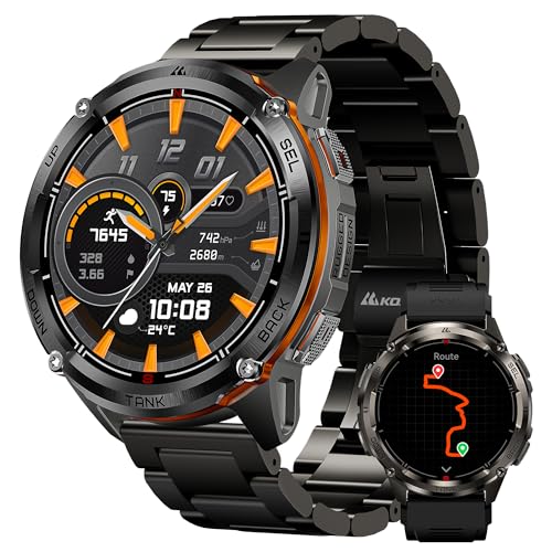 KOSPET Tank Ultra 2 Smartwatch Herren mit GPS, Extra-große Batterie, 50M & IP69K wasserdicht, Edelstahl Gehäuse robuste Smartwatch Damen Bluetooth C