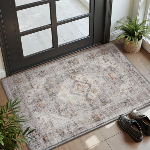 AMOAMI-2X3 Small Rug-Washable Rugs Entryway Mat Indoor-Soft Vintage Non Slip Rugs for Kitchen Laundry Room Bathroom Grey Decorative Accent Rug for in