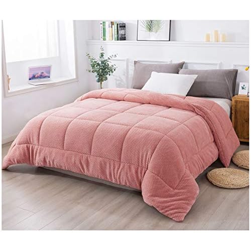 KASENTEX Super Ultra Sof Luxury Plush Sherpa Comforter, Cozy Reversible Fleece - Goose Down Alternative, Machine Washable Bedding, Sunset Rose Pink, T