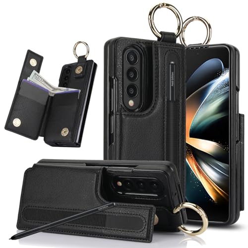 for Samsung Galaxy Z Fold 3 Wallet Case with S-Pen Holder and Credit Card Holder, Cash Slot, Premium Leather Magnetic Clasp Kickstand Heavy Duty Ring
