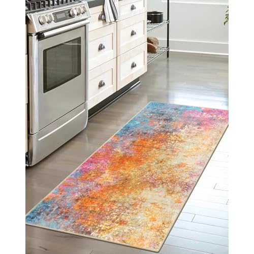 Lahome Modern Abstract Runner Rug - 2x4.3 Colorful Kitchen Long Bathroom Rugs Non Skid Laundry Room Mat, Rainbow Slip Machine Washable Carpet for Bedr