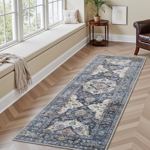 AMOAMI-2X6 Runner Rug-Washable Runners for Hallways-Soft Non Slip Bedside Rugs for Bedroom-Vintage Long Rug for Hallways Entryway Laundry Room Stair K