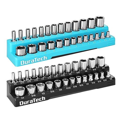 DURATECH Magnetic Socket Organizer Set, 1-4" Drive SAE&Metric Socket Holders Socket Trays for Tool Box and Tool Cart, Hold 52 Pieces Standard&Deep Siz
