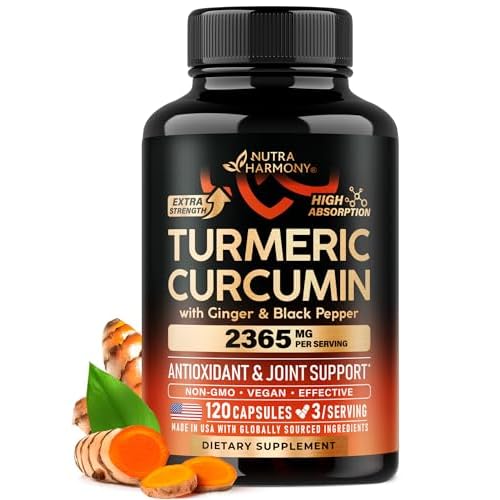 Turmeric Curcumin Supplement 2365 mg - Turmeric with Ginger & Black Pepper - Highly Bioavailable & Extra Strength 95% Curcuminoids - Antioxidant, Immu