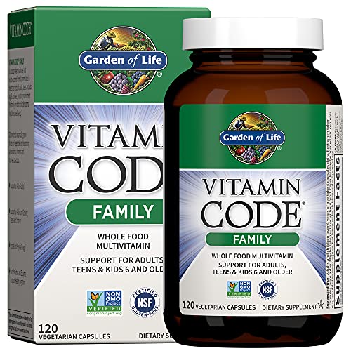 Garden of Life Multivitamin for Women, Men & Kids Age 6 and up, Vitamin Code Family Multi - 120 Vegetarian Capsules, Whole Food Vitamins, Food Blend &