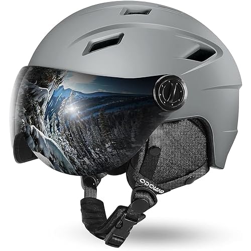 Odoland Ski Helmet with 2-in-1 Visor Goggles, Light Weight Snowboard Helmet for Men Women, Snow Sport Helmets for Skiing, Skating, Snowboarding Dark G