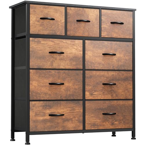 YITAHOME Dresser for Bedroom with 9 Drawers - Fabric Storage Tower, Tall Chest Organizer Unit for Living Room, Entryway, Closets with Sturdy Steel Fra