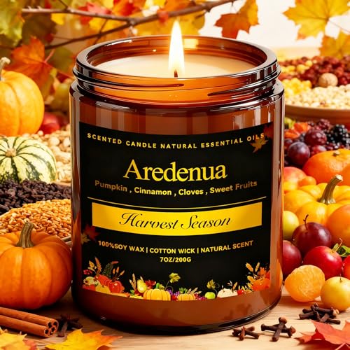 Harvest Season Candle - Fall Candles | Autumn Harvest Scented Candle - 7oz Soy Candles for Home Scented, Long Lasting Fall Scented Candle for Home, Co