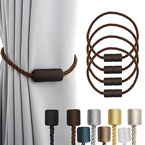 4 Pack Strong Magnetic Curtain Tiebacks Outdoor Elegant Decorative Tie Backs Modern Rope Tiebacks for Drapes Window Curtain Holdbacks for Draperies- C