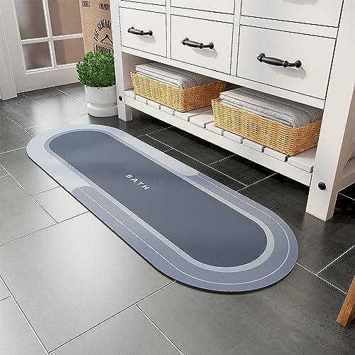MontVoo Bath Mat Runner - Long Non Slip Absorbent Quick Dry Thin Bath Rug for Bathroom Floor Mat - Rubber Backed - Stain Resistant - Easy Care - Blue1
