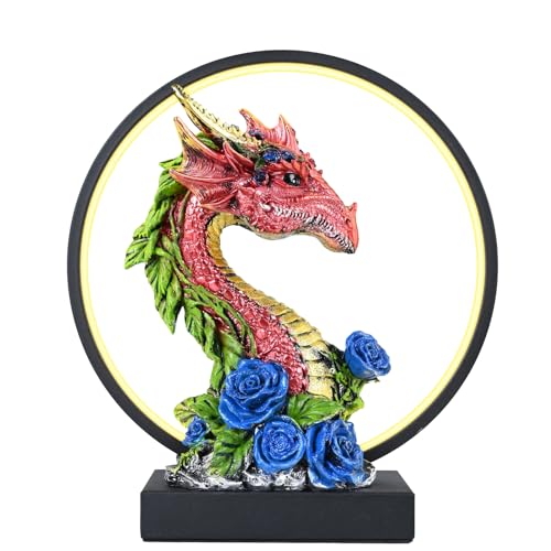 Dragon Lamp Statue Decor-Collectible Light Gifts - Light Up LED Collectible Blue Dragons Statue Dungeons and Dragons Gifts 8" H for Bedroom Nightstand