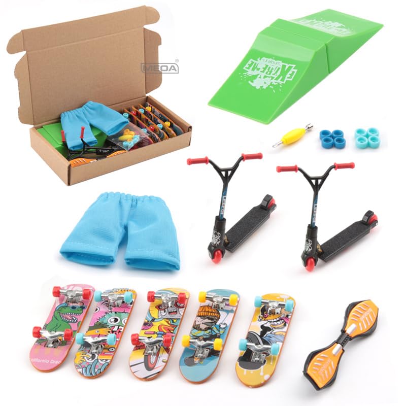 Garvee Kids Finger Skateboard Set Creative Fingertip Toys Finger Scooter Ramp Accessories Set with Causal Pants Indoor Home Toys