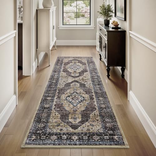 2x6 ft Runner Rugs for Hallway Non Slip Hallway Runners Rug Washable Kitchen Runner Rugs Bedroom Runners Entryway Laundry Room Rug Long Brown Taupe Ta