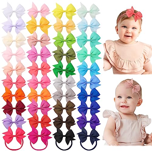 jollybows 40pcs Baby Girls Grosgrain Ribbon Hair Bows Headbands 4" Hair Band Hair Accessories for Infants Newborn Toddler 2-Multi-colored