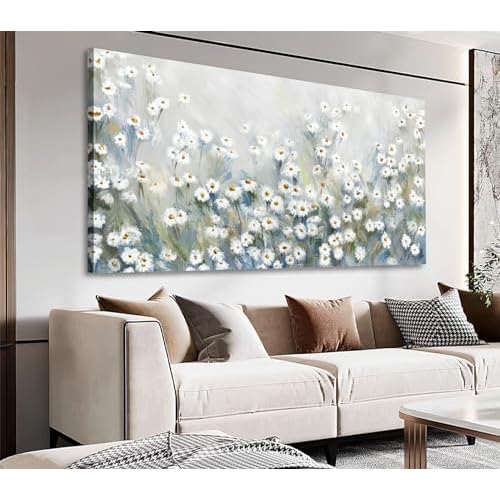 NINEASO Abstract Flowers Canvas Wall Art - Elegant Daisy Pictures White Yellow Wildflower Wall Decor Modern Botanical Painting Print Artwork for Livin