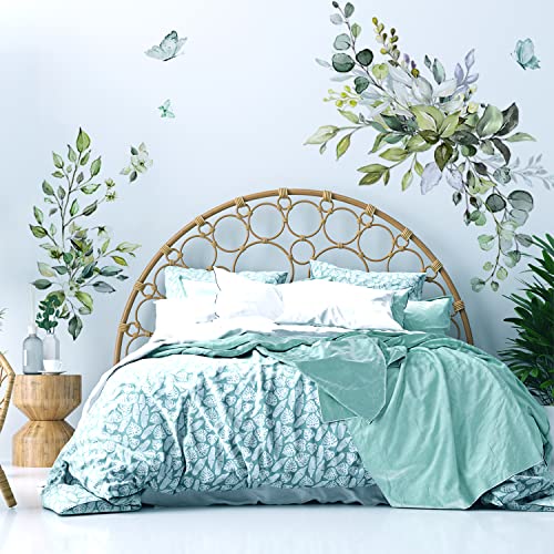 Plant Wall Decals, Removable Fresh Plants Wall Stickers Green Hanging Leaves Flowers Vines Wall Murals for Bedroom Living Room Nursery Wall Decor Wall
