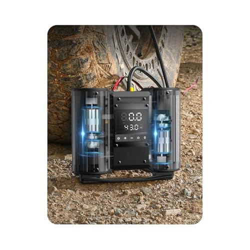 Dual-30mm-Cylinder 18000 RPM Motors Car Tire Inflator, Off Road Air Compressor for Truck 150 PSI 12V Heavy Duty Portable Tire Inflator with Gauge Auto