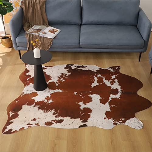 KASENTEX Brown Cow Print Area Rug, Country Western Rugs, Cute Animal Printed Carpet Floor Mat for Bedroom Living Room Home Decor, Brown Cow 5.2ft x 6.