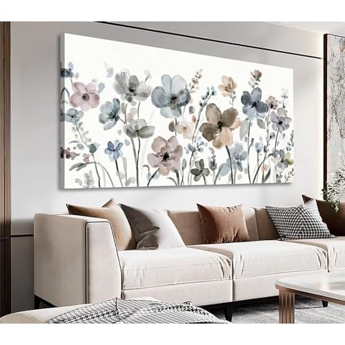 NINEASO Flowers Canvas Wall Art - Cream White Flowers Pictures Abstract Beige Floral Wall Decor Botanical Painting Print Artwork for Living Room Bedro