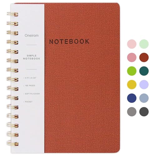 Spiral Notebook-5.75" x 8.125" Journal with Back Pockets and 160 Lined Pages,PU Leather Cover Business Journal, Twin-Wire Binding Notebook Perfect for