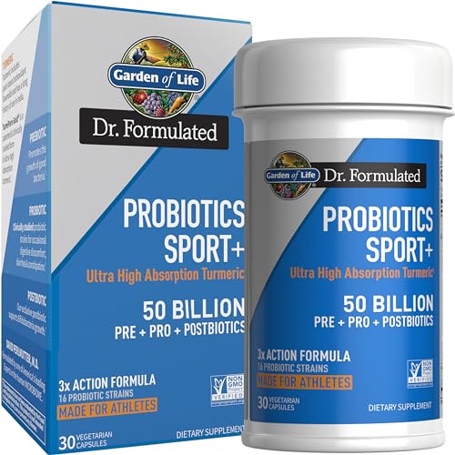 Garden of Life Dr Formulated Sport Probiotics Digestive Supplement, Organic Prebiotics for Women & Men Athletes, Clinically Studied Turmeric Curcumin,