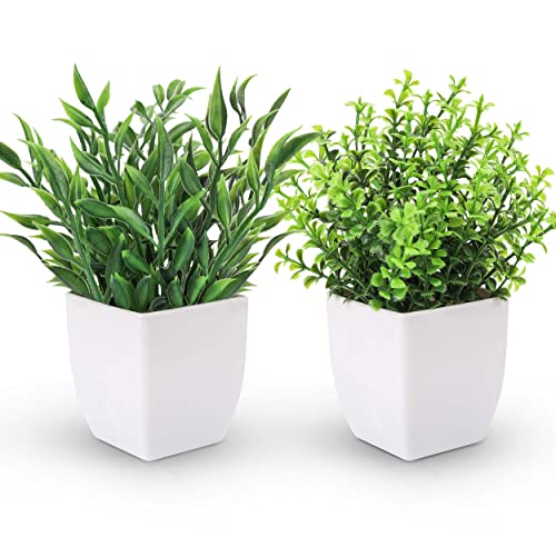 Der Rose 2 Pack Fake Plants Mini Artificial Greenery Potted Plants for Home Decor Indoor Office Table Room Farmhouse