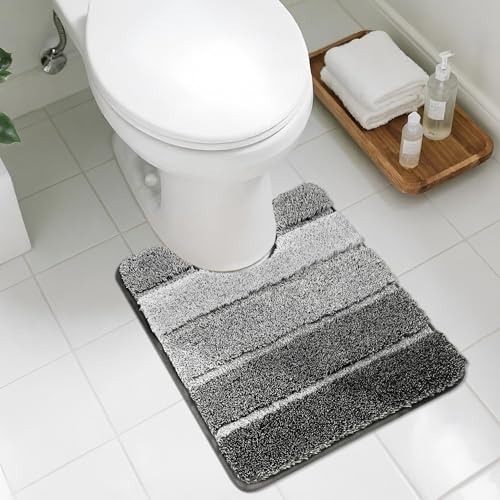 COSY HOMEER Toilet Rugs U-Shaped 24"x20", Ultra Soft Absorbent Bath Mat with Non-Slip TPR Backing, Machine Washable Shaggy Rug for Toilet, Dark Gray D