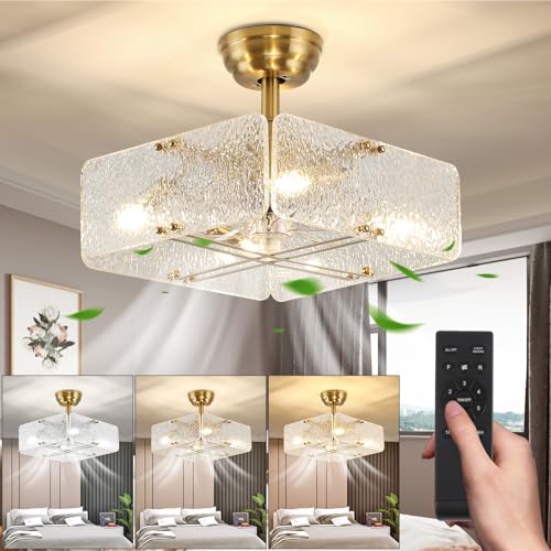 Industrial Ceiling Fan with Light and Remote Control - 16" Gold Cage Farmhouse Fan, 6 Speeds, 3 Color Temperatures, Timer, E12 No Bulb Included - for