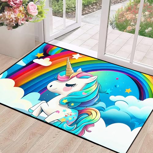 2' x 3' Unicorn Rugs for Kids Girls Bedroom Rainbow Area Rug Carpet Living Room Washable Doormats Women Indoor Non-Slip Floor Mat Unicorn 01 2' x 3' (