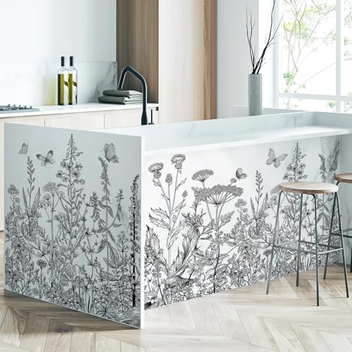 Black Flowers Wall Decals Peel and Stick, Large Floral Butterflies Vinyl Wall Stickers, Removable Home Decor Art for Bedroom Living Room Classroom Off