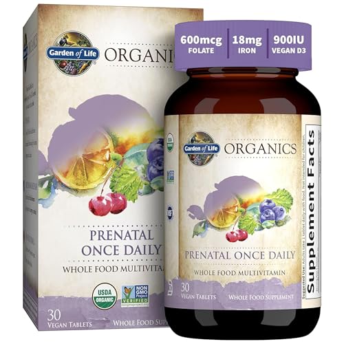 Garden of Life Organics Prenatal Vitamin: Folate for Energy & Healthy Fetal Development, Non-constipating Iron, Vitamin C, B6, B12, D3 – Organic, No