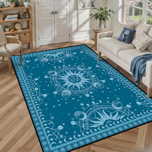 5' X 7' Sun and Moon Rug Boho Celestial Area Rugs for Bedroom Dorm Living Room Bohemian Occult Crescent Solar Stars Galaxy Floor Mat Pad Doormat Carpe
