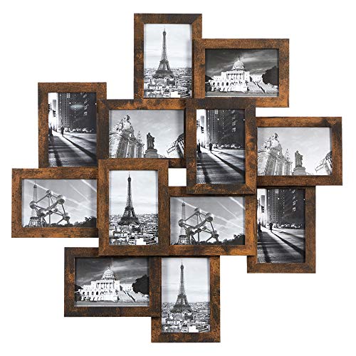 SONGMICS 4x6 Collage Picture Frames, 12-Pack Photo Collage Frame for Wall Decor, Glass Front, Assembly Required, Rustic Brown URPF022X01