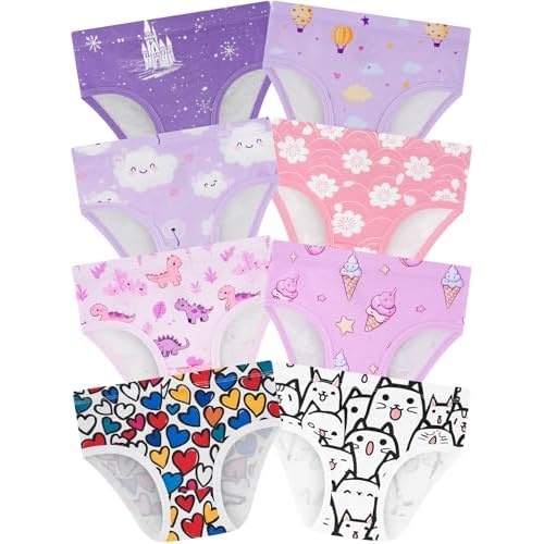 Girls' Underwear,Soft Cotton Tagless Panties for Toddlers' & Little Kids Comfort,Breathable Briefs,8-Pack 18-24 Months Bubbles-flowers-mermaid-leaves-