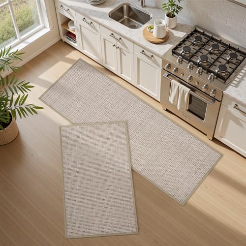 PADOOR Kitchen Rug Sets Non Slip, Washable Kitchen-Mats for Floor Absorbent Runner Rug for Kitchen, Kitchen Floor Mat for Hallway Laundry 17"x30"+17"x