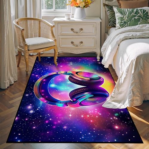 Galaxy Game Area Rug Large Music Headphone Rugs Colorful Throw Rug Non-Slip Carpet Doormats for Living Room Bedroom Apartment Dorm Floor Mat 71 in x 4