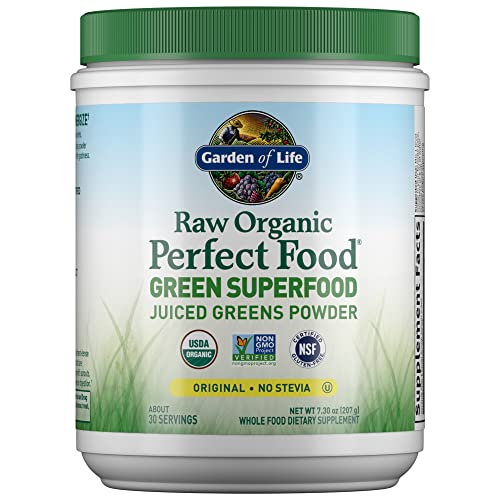 Garden of Life Raw Organic Perfect Food Green Superfood Juiced Greens Powder - Original Stevia-Free, 30 Servings, Non-GMO, Gluten Free Whole Food Diet