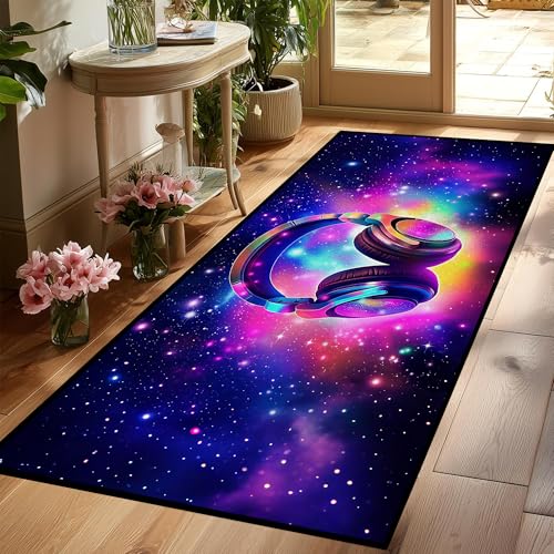 Galaxy Game Area Rug Music Headphone Rugs Colorful Throw Rug Non-Slip Carpet Doormats for Living Room Bedroom Apartment Dorm Floor Mat 79 in x 39 in G