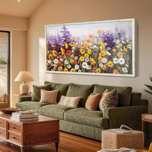 Ardemy Flower Wall Art Canvas Living Room Daisy Colorful Large Framed Wall Decor Textured Painting Wildflower Picture Floral Artwork for Walls Bedroom